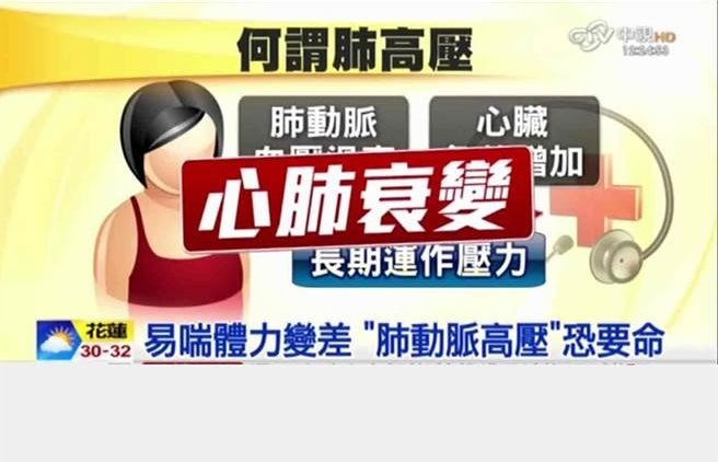 心臟為將血液送到肺臟須更努力運作，肺動脈壓力越高心臟負荷越重