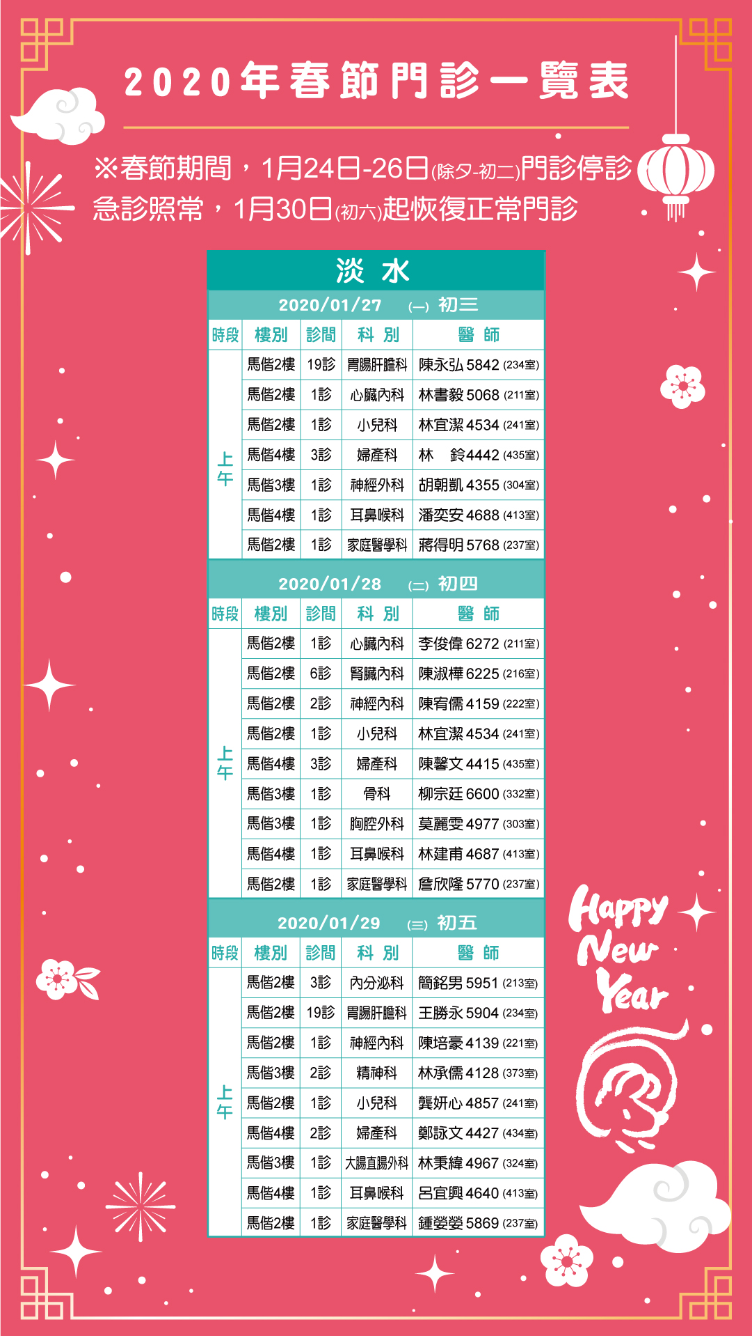 2020春節期間門診動態說明圖片